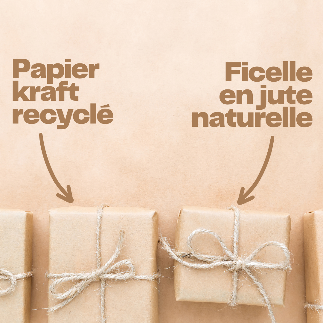 Emballage cadeau · Papier kraft recyclé · Ficelle en jute naturelle